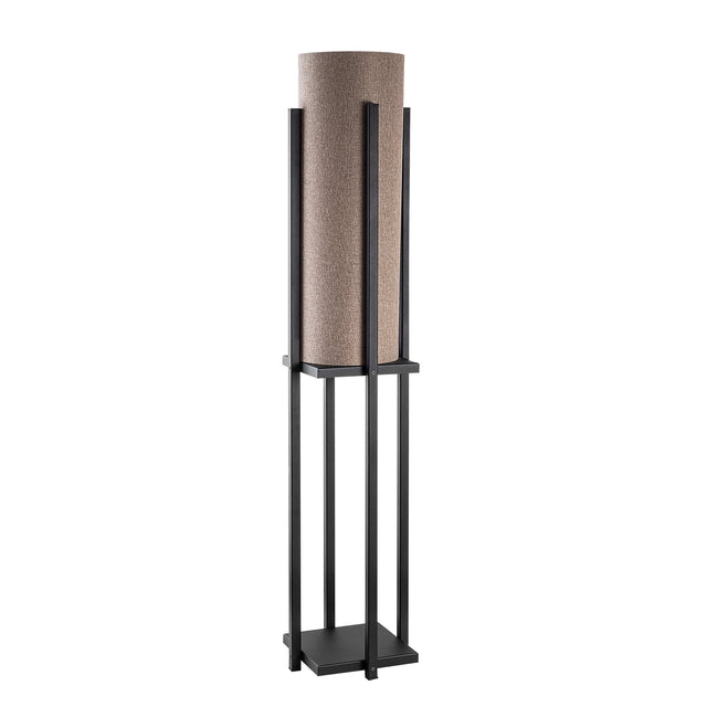 Çerçeveli Lambader Metal Keten Abajurlu - Siyah