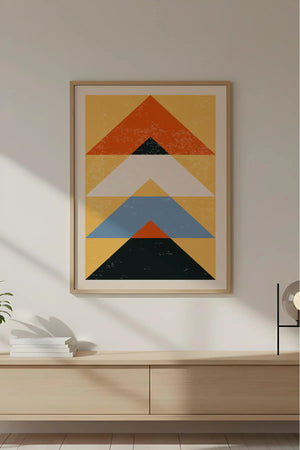 Ahşap Çerçeveli Soyut Geometrik Desenli Tablo | Huhu602