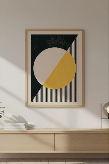 Ahşap Çerçeveli Soyut Geometrik Desenli Tablo | Huhu607