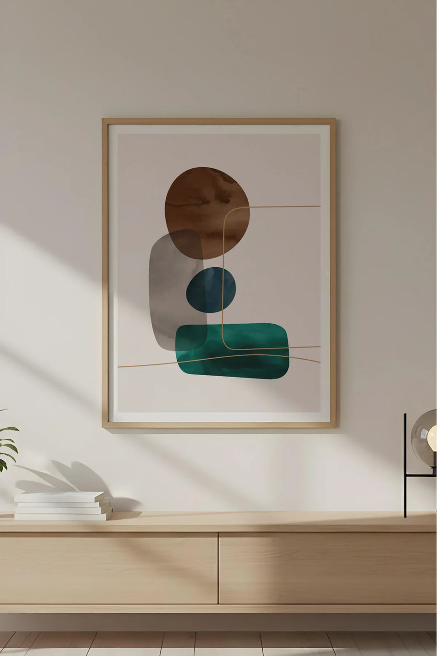 Ahşap Çerçeveli Geometrik Desenli Minimalist Tablo | Huhu628