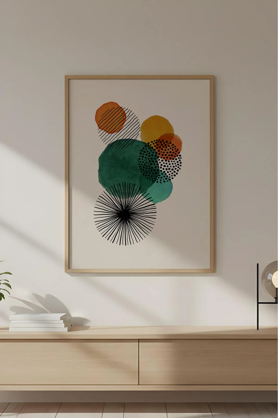 Ahşap Çerçeveli Geometrik Desenli Minimalist Tablo | Huhu633
