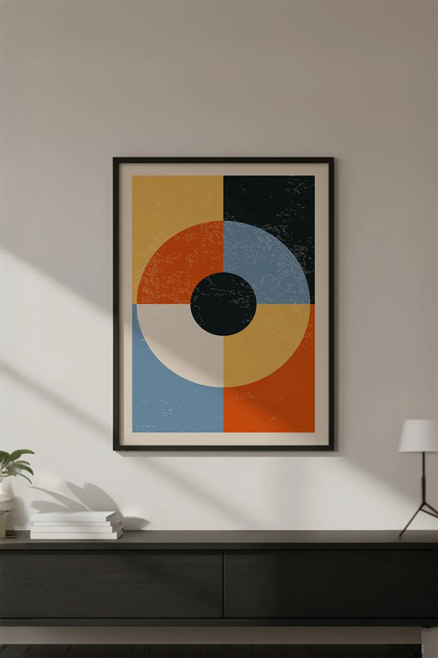 Ahşap Siyah Çerçeveli Soyut Geometrik Desenli Tablo | Huhu589