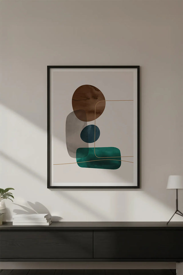 Ahşap Siyah Çerçeveli Geometrik Desenli Minimalist Tablo | Huhu628