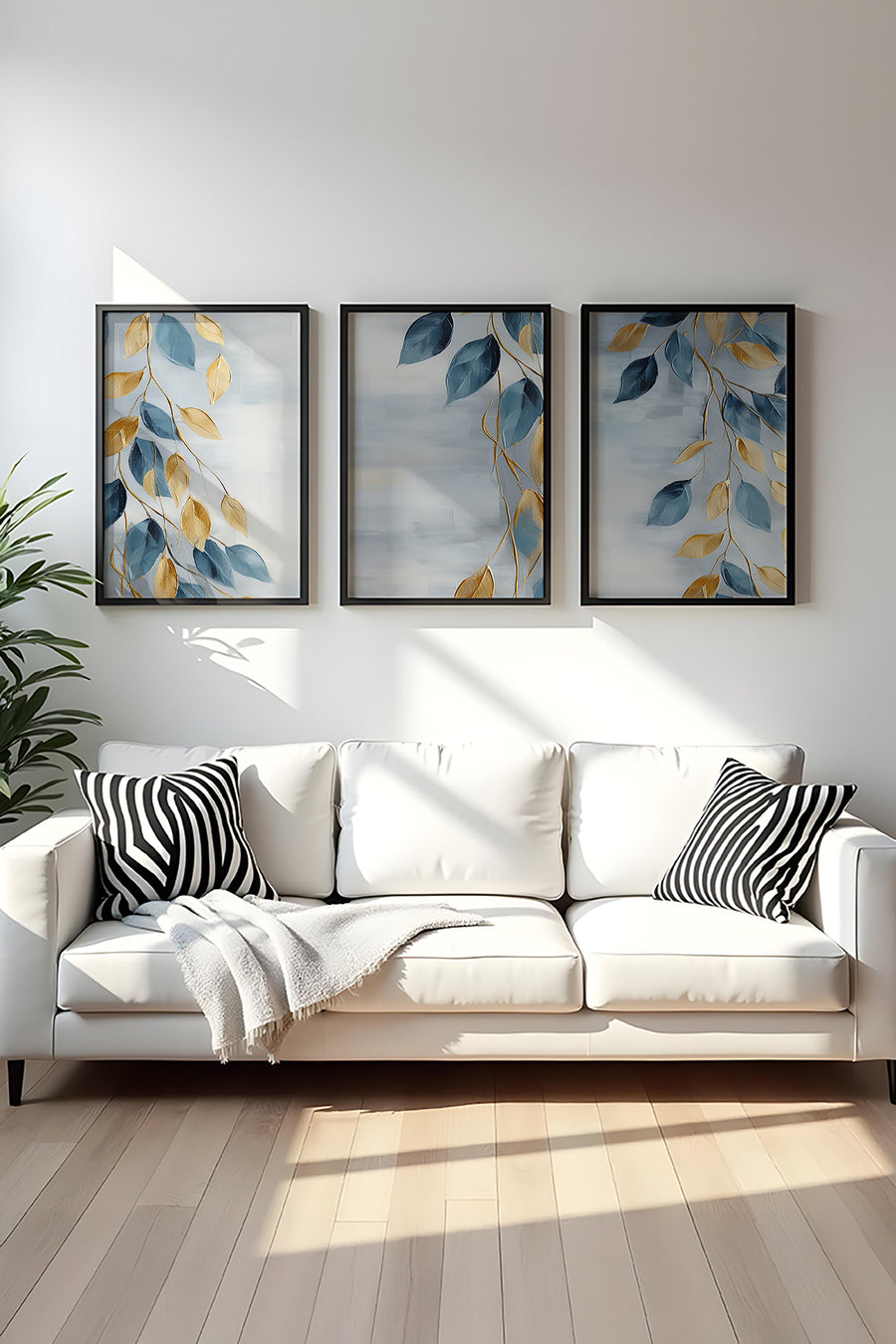 Modern Yaprak Desenli Tablo Seti - 3’lü Set | huhu476