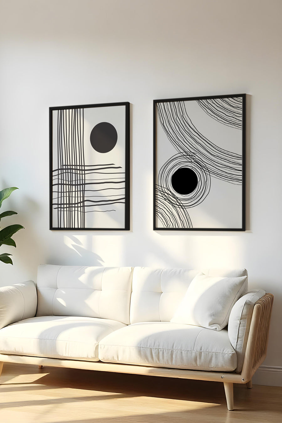 Soyut Desenli Siyah Beyaz Tablo Seti - Modern 2’li Set | huhu59