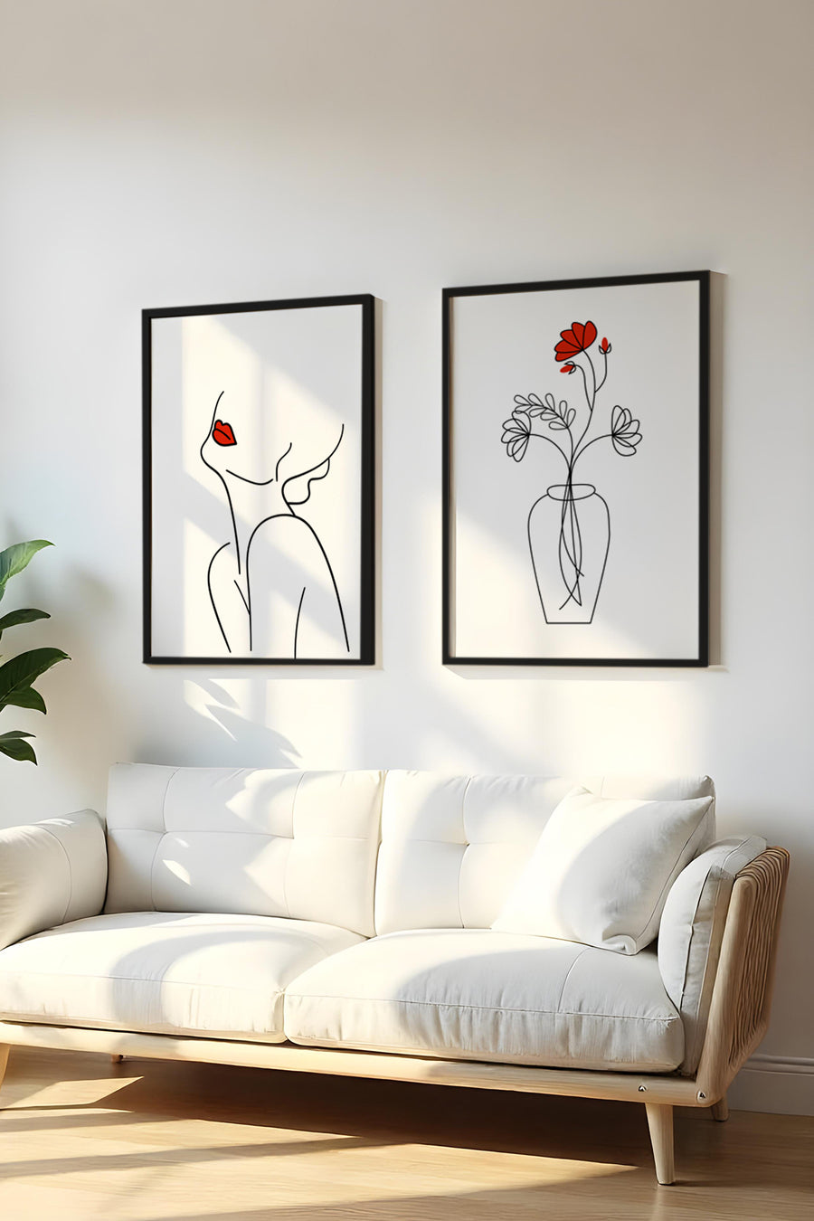 Minimalist Çiçekli ve Kadın Figürü Tablo Seti - 2’li Set | huhu188
