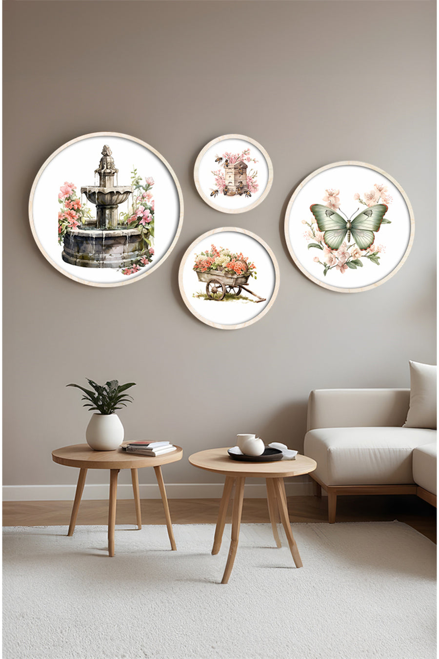 Pastel Tonlu Modern Tablo Seti – 4’lü Yuvarlak Set | Huhu415