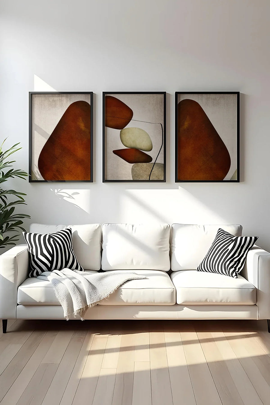 Soyut Desenli Kahverengi Tablo Seti - Modern 3’lü Set | huhu469