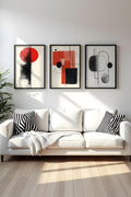 Soyut Desenli Kırmızı ve Siyah Tablo Seti - Modern 3’lü Set | huhu439