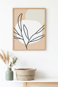 Doğal Ahşap Çerçeveli Minimal Yaprak Desenli Tablo - Pastel Tonlar | huhu1386