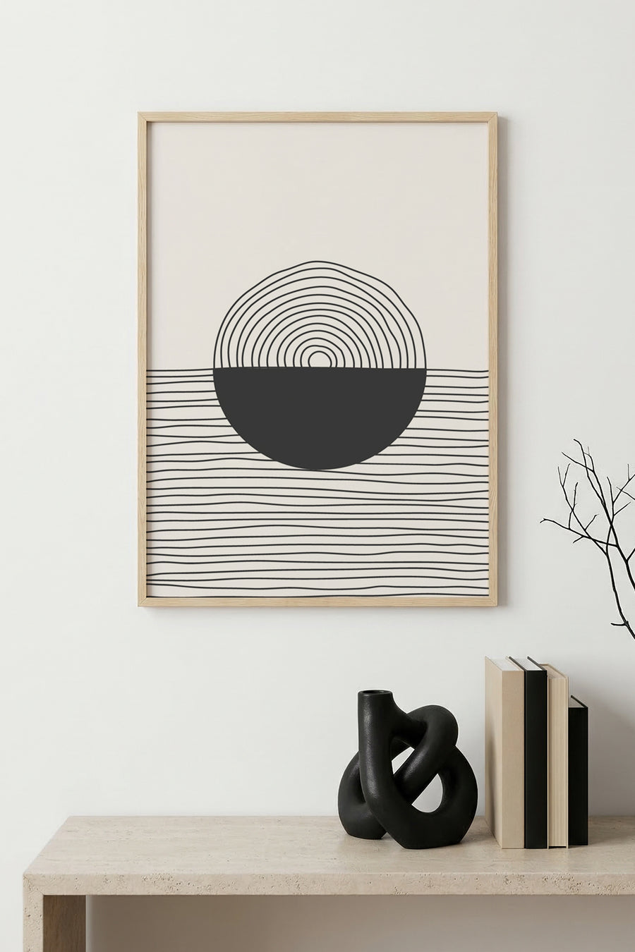 Doğal Ahşap Çerçeveli Line Art Desenli Tablo - Minimal | huhu1440