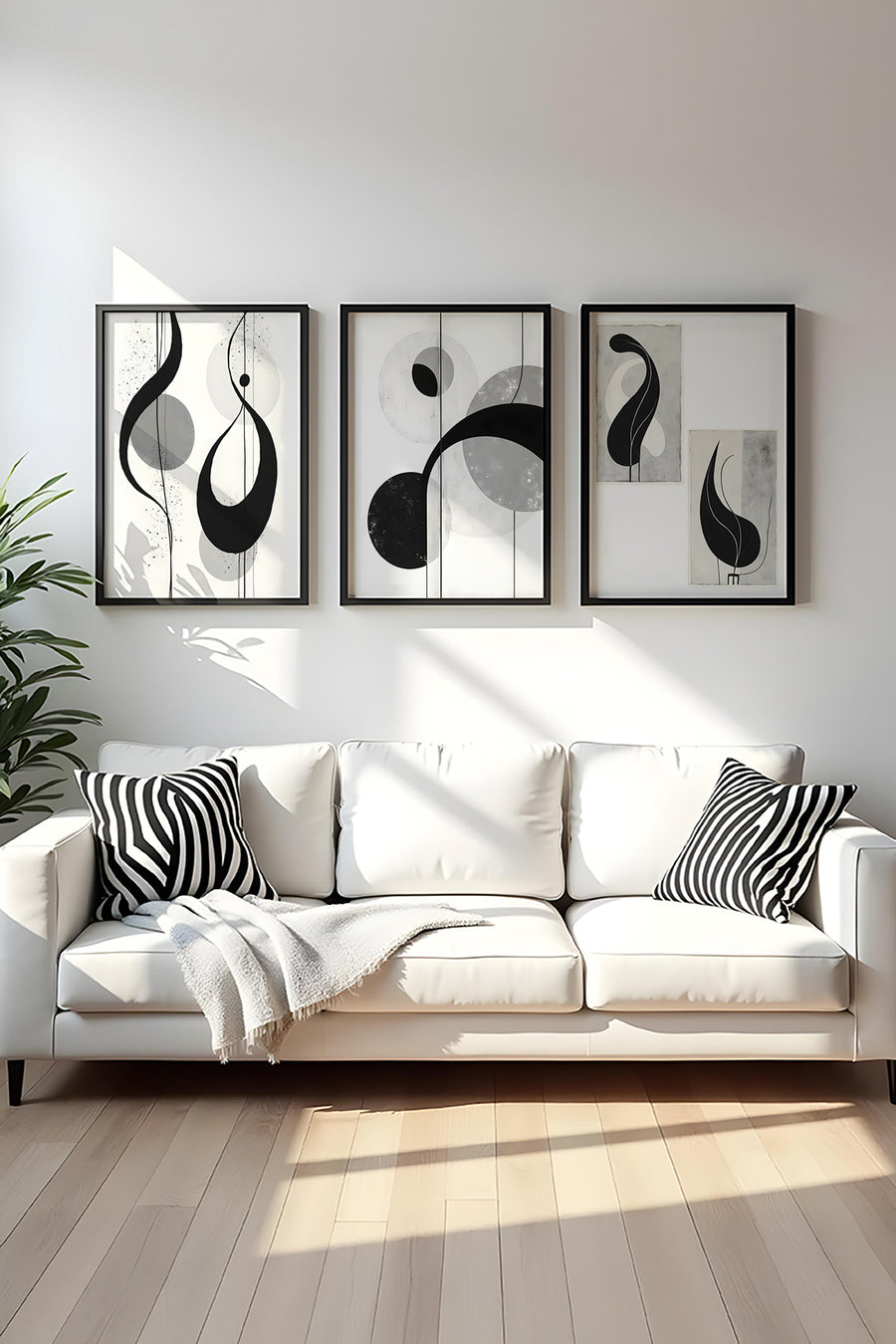 Soyut Desenli Siyah-Beyaz Tablo Seti - Modern 3’lü Set | huhu437