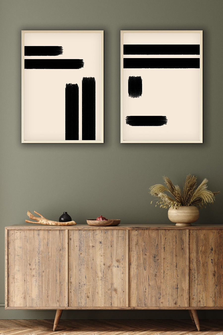 Soyut Desenli Siyah-Beyaz Tablo Seti - Modern 2’li Set | huhu200