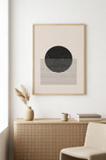 Doğal Ahşap Çerçeveli Minimal Geometrik Desenli Tablo - Pastel | huhu1030