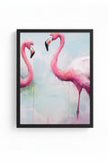 Doğal Ahşap Çerçeveli Flamingo Desenli Tablo - Pastel Tonlar | huhu1303