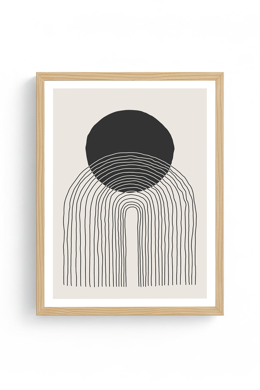 Doğal Ahşap Çerçeveli Minimalist Desenli Tablo - Soyut | huhu1033