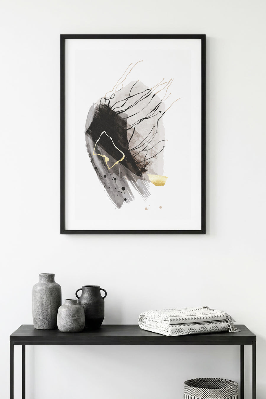Doğal Ahşap Çerçeveli Soyut Minimalist Tablo - Pastel Tonlar | huhu1021