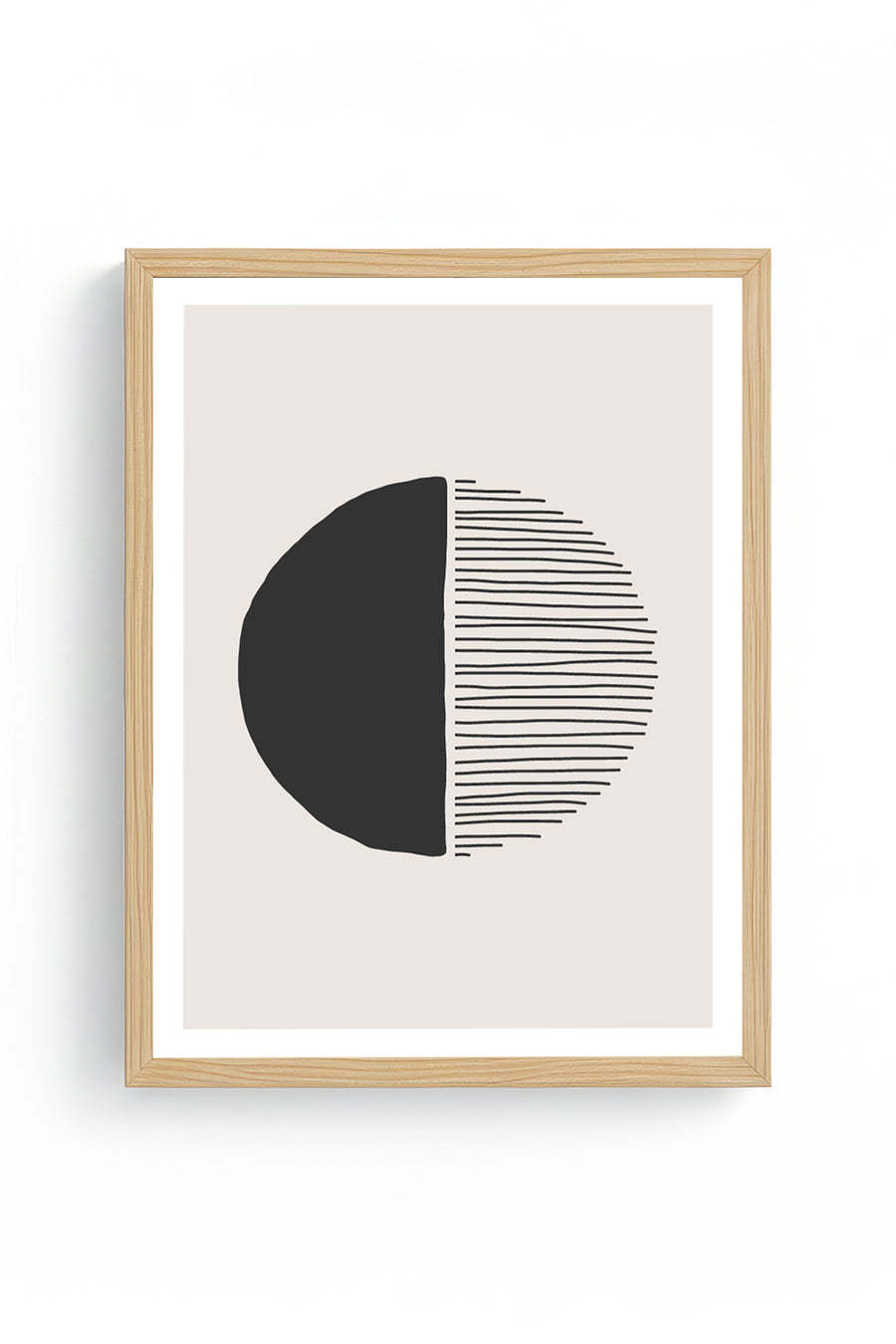Doğal Ahşap Çerçeveli Minimal Geometrik Desenli Tablo - Pastel | huhu1559