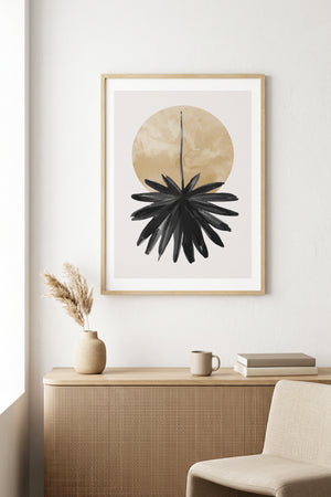 Doğal Ahşap Çerçeveli Minimal Yaprak Desenli Tablo - Pastel | huhu1027