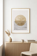 Doğal Ahşap Çerçeveli Soyut Daire Desenli Tablo - Pastel | huhu1029