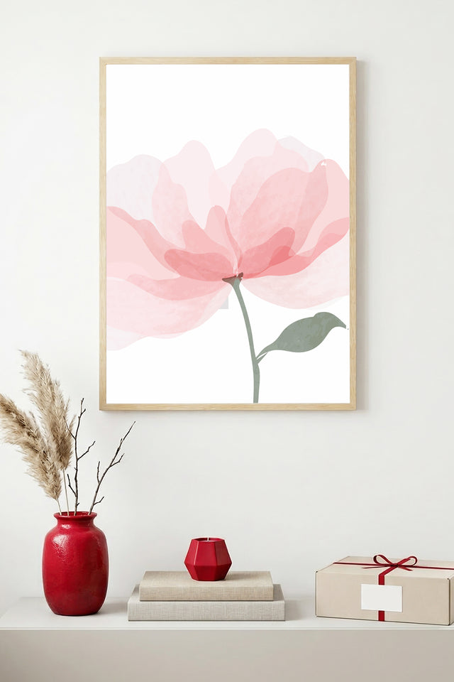 Doğal Ahşap Çerçeveli Çiçek Desenli Tablo - Pastel Tonlar | huhu1634