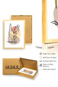 Doğal Ahşap Çerçeveli Minimal Yaprak Desenli Tablo - Pastel Tonlar | huhu1049