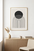 Doğal Ahşap Çerçeveli Minimalist Desenli Tablo - Soyut | huhu1033