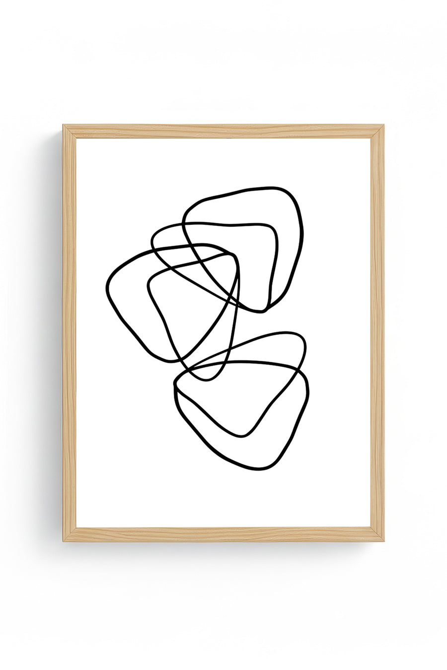 Doğal Ahşap Çerçeveli Minimal Line Art Tablo - Siyah Beyaz | huhu1080