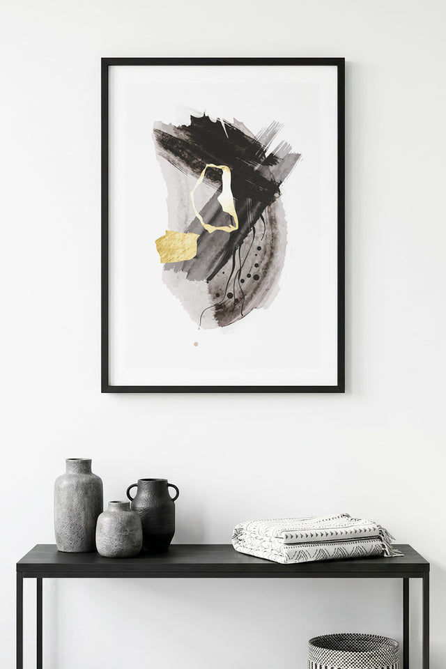 Doğal Ahşap Çerçeveli Soyut Desenli Tablo - Minimal | huhu1022