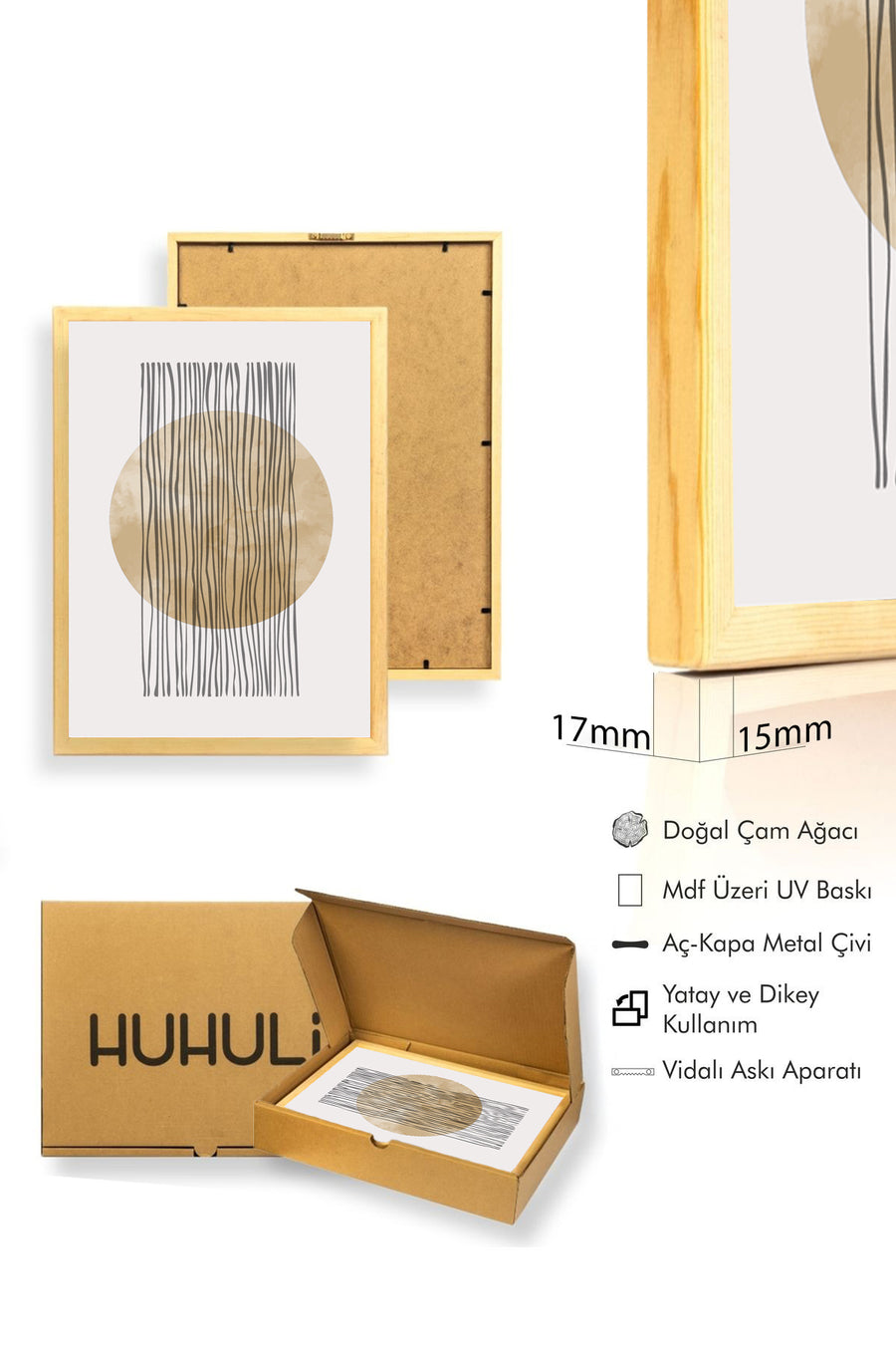 Doğal Ahşap Çerçeveli Soyut Tablo I Huhu1368