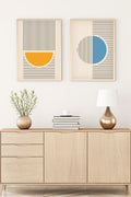 Geometrik Desenli Mavi ve Sarı Tablo Seti - Modern 2’li Set | huhu104