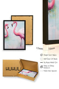 Doğal Ahşap Çerçeveli Flamingo Desenli Tablo - Pastel Tonlar | huhu1303