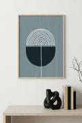 Doğal Ahşap Çerçeveli Minimal Geometrik Desenli Tablo - Pastel | huhu1492