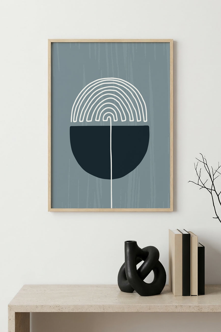 Doğal Ahşap Çerçeveli Minimal Geometrik Desenli Tablo - Pastel | huhu1492