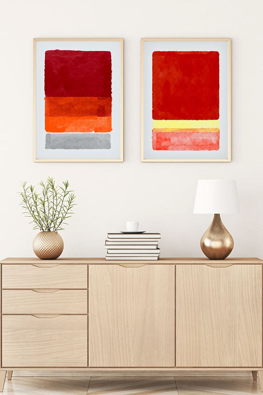 Soyut Desenli Kırmızı Tablo Seti - Modern 2’li Set | huhu93
