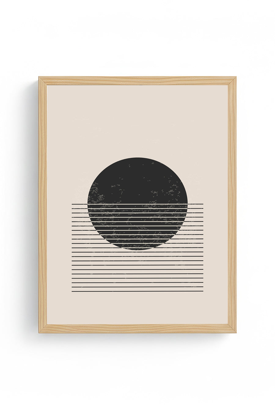 Doğal Ahşap Çerçeveli Minimal Geometrik Desenli Tablo - Pastel | huhu1030
