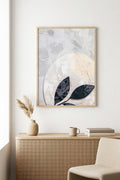 Doğal Ahşap Çerçeveli Minimal Yaprak Desenli Tablo - Pastel Tonlar | huhu1281