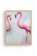 Doğal Ahşap Çerçeveli Flamingo Desenli Tablo - Pastel Tonlar | huhu1303