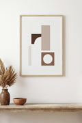 Doğal Ahşap Çerçeveli Minimal Geometrik Desenli Tablo - Pastel Tonlar | huhu1489