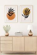 Geometrik Desenli Sarı ve Kahverengi Tablo Seti - Modern 2’li Set | huhu99