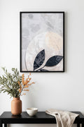 Doğal Ahşap Çerçeveli Minimal Yaprak Desenli Tablo - Pastel Tonlar | huhu1281