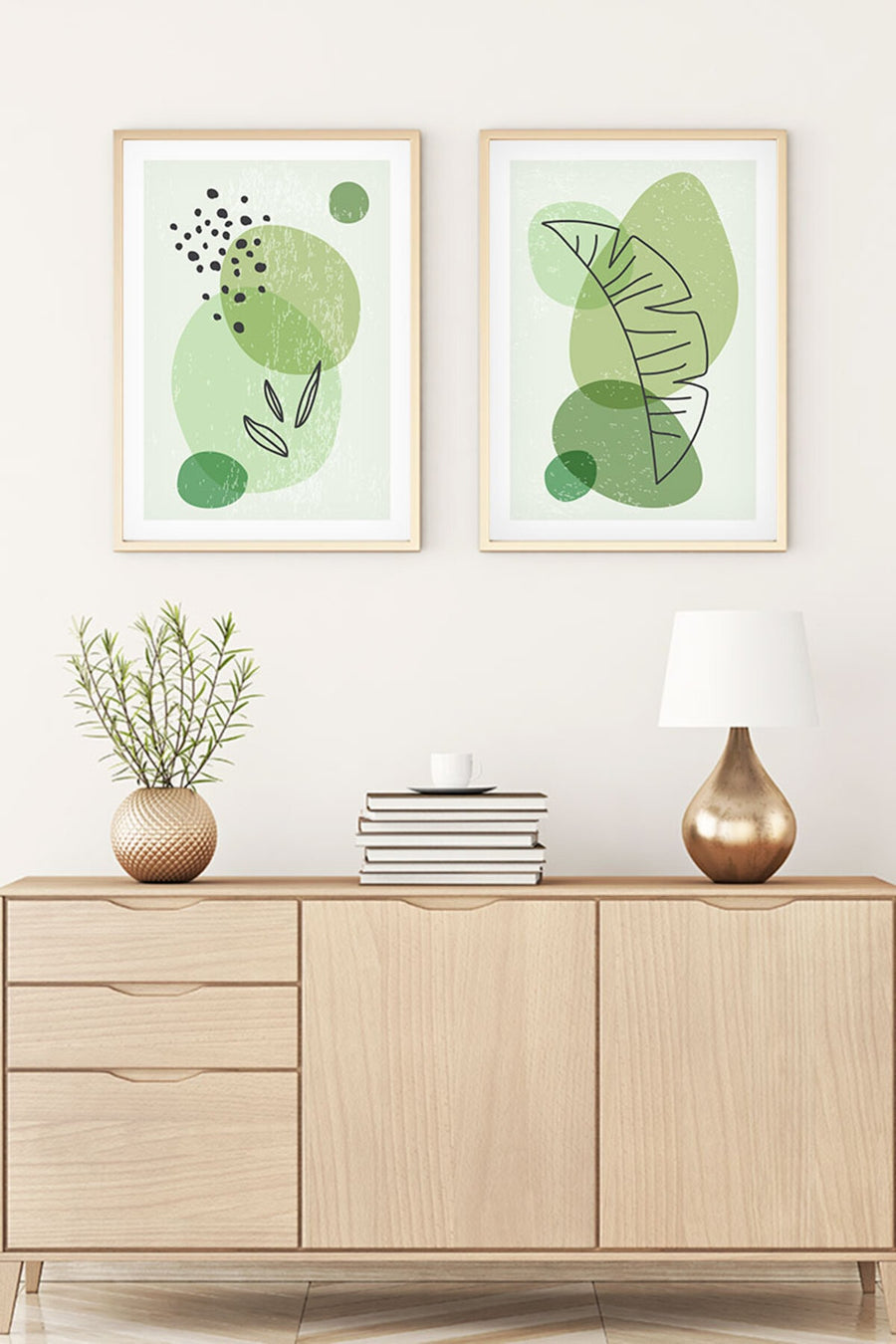 Soyut Yeşil Desenli Tablo Seti - Modern 2’li Set | huhu4