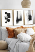 Geometrik Desenli Siyah-Beyaz Tablo Seti - Modern 3’lü Set | huhu432