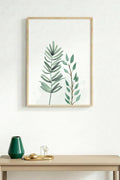 Doğal Ahşap Çerçeveli Minimal Yaprak Desenli Tablo - Pastel Tonlar | huhu1636