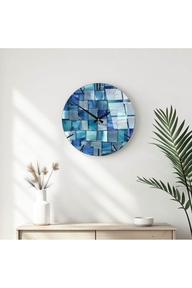 Modern Geometrik Desenli Duvar Saati - Mavi Tonlar | Huhu337