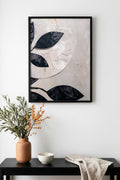 Doğal Ahşap Çerçeveli Minimal Yaprak Desenli Tablo - Pastel | huhu1282