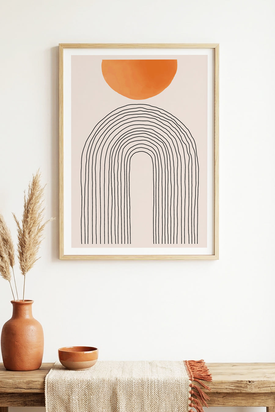 Doğal Ahşap Çerçeveli Minimalist Soyut Tablo - Pastel Tonlar | huhu1541