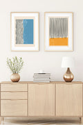 Geometrik Desenli Turuncu-Mavi Tablo Seti - Modern 2’li Set | huhu107
