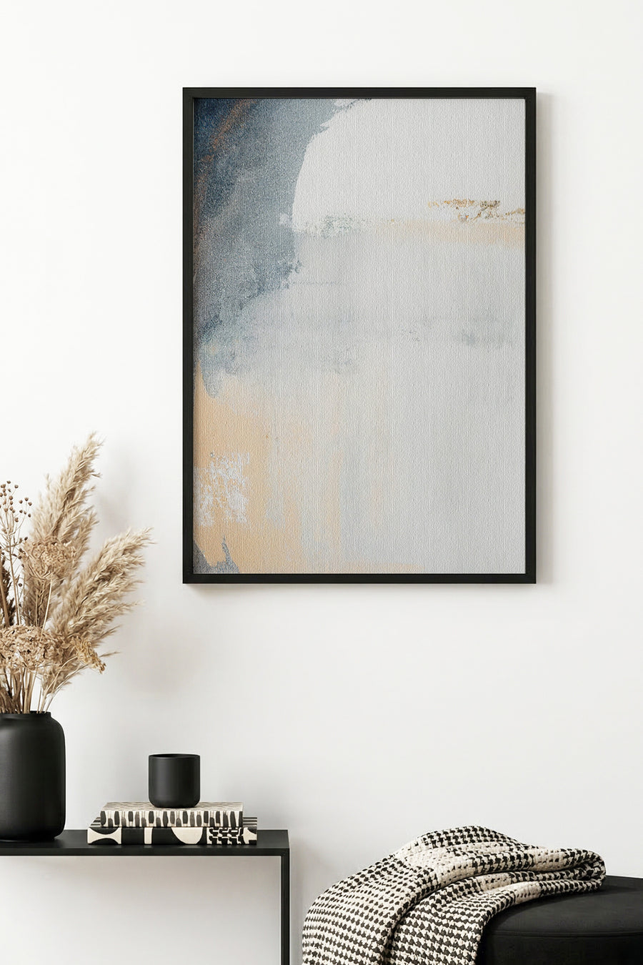 Doğal Ahşap Çerçeveli Soyut Desenli Tablo - Pastel Tonlar | huhu1331