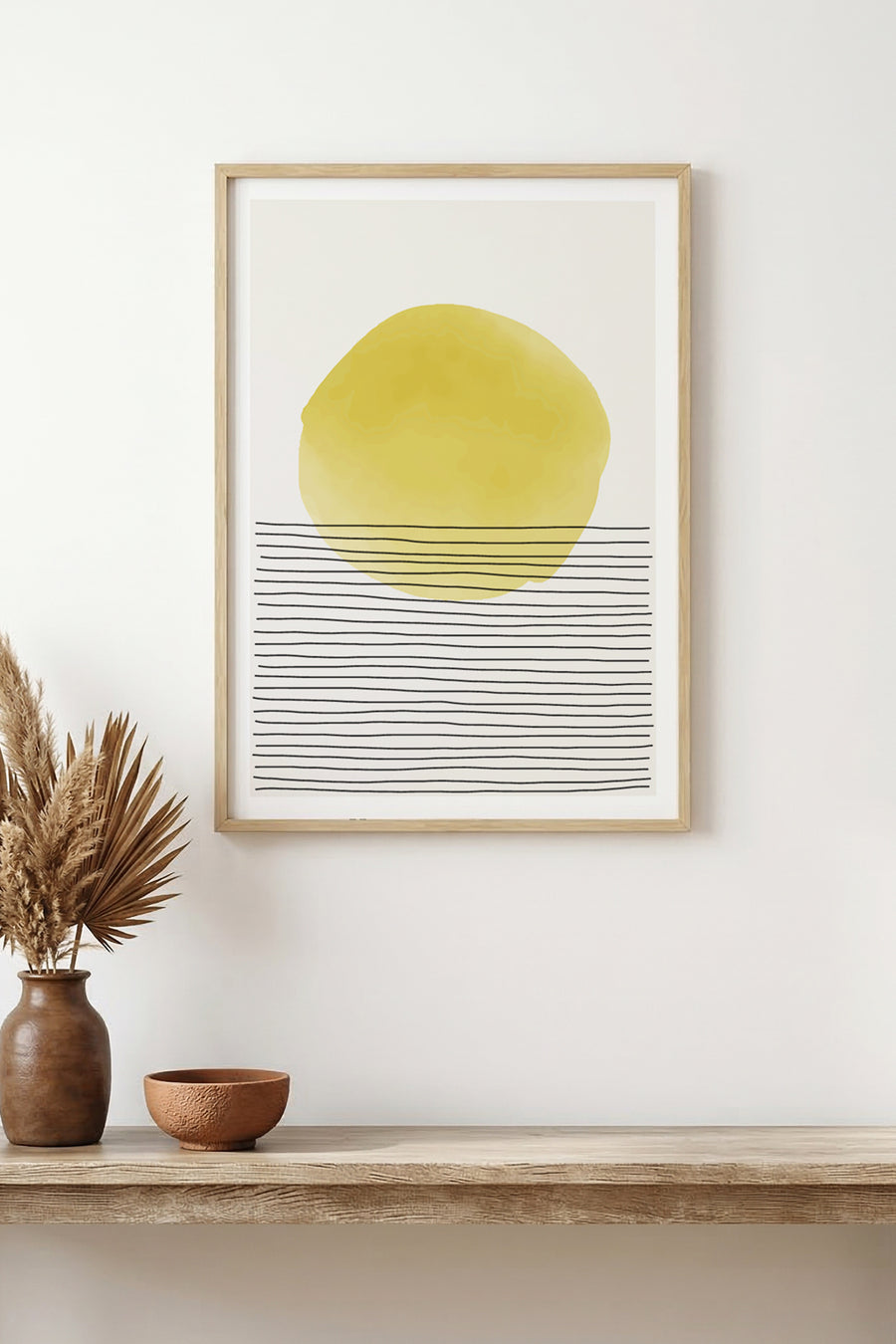 Doğal Ahşap Çerçeveli Soyut Desenli Tablo - Pastel Tonlar | huhu1563